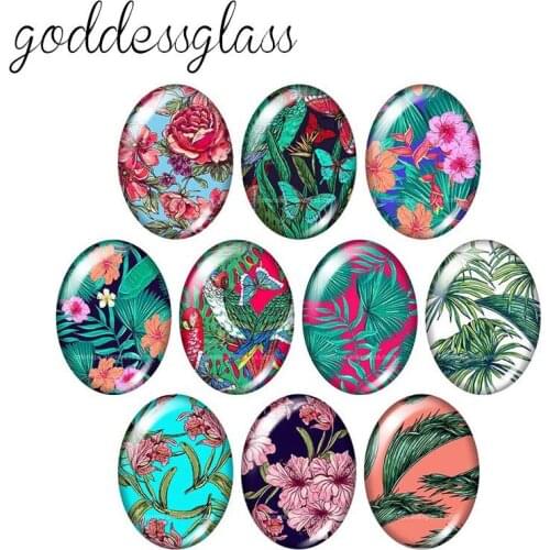 Beauty Flowers plant 10pcs mixed 13x18mm/18x25mm/30x40mm Oval photo glass cabochon demo flat back Making findings TB0126