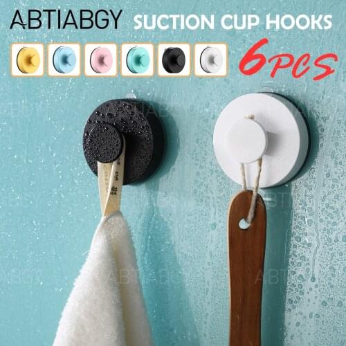 6pcs Suction Cup Hooks Reusable Wall Hanger Waterproof Seamless Stick Hook For Hanging Kitchen Bathroom Home Accessories