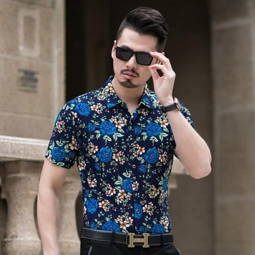 Summer 2019 Mens Floral Clothes Male Short Sleeve Fashion Printing Shirt Casual Dress Shirt Free Shipping