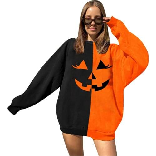 Hot Sale Women Halloween Pumpkin Print Long Sleeve Sweatshirt Pullover Tops Blouse Shirt Female Casual Hoodies Tracksuit#f3