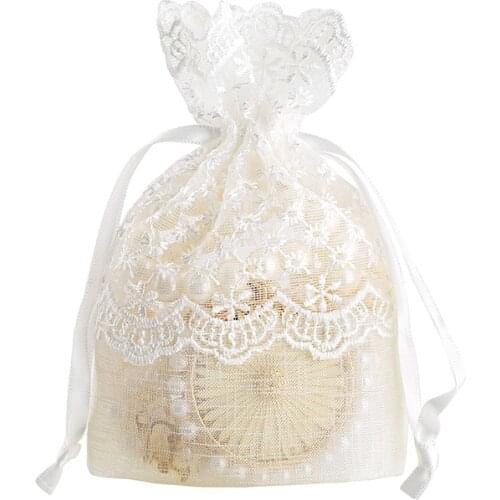 10pcs/Lot Drawstring Natural Cotton Lace Bag 10x14cm Multi Deisgn Natural Wedding Candy Pouch Gift Lash Bag Can Customized