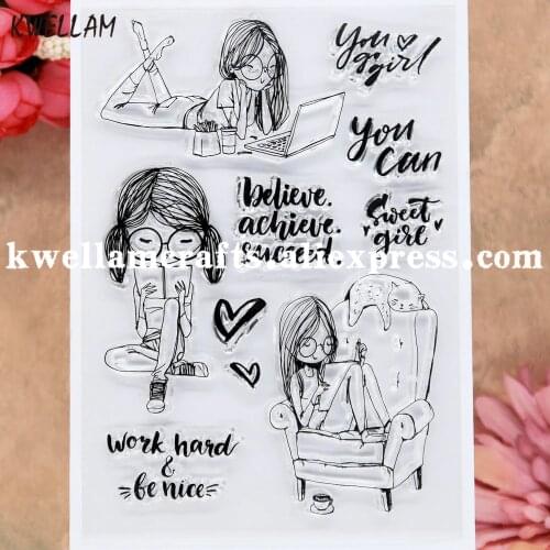 Sweet Girl Work hard Be Nice You Can Heart Read Scrapbook photo cards rubber stamp clear stamp transparent stamp 9081524