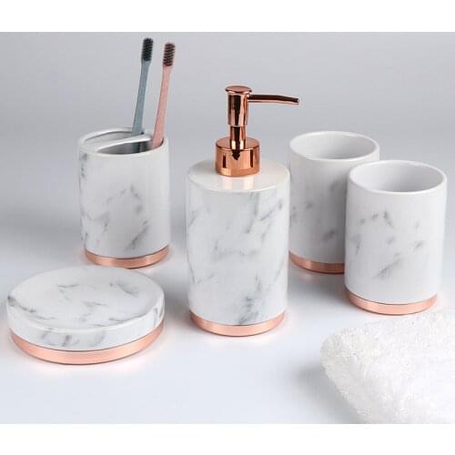Wedding Decoration Bathroom Kit Five-piece Marble Ceramic Brushing Cup Mug Toilet Bathroom Accessories