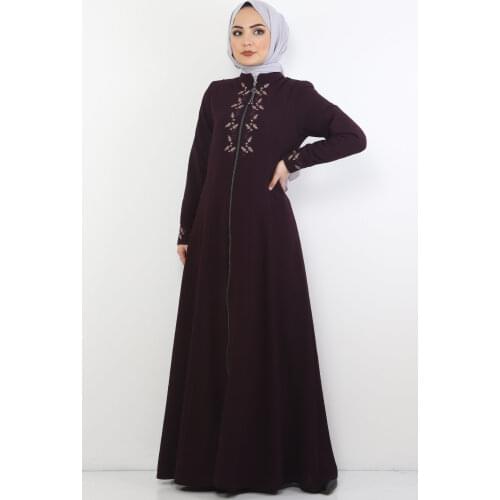 Nakış İşlemeli Tesettür Ferace TSD7026 Mor