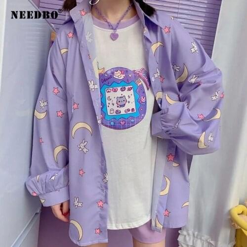NEEDBO Kawaii Blouse Women Jacket 2021 Long Sleeve Cute Top Loose Women Shirts Fashion Print Loose Windbreaker Jackets Famale