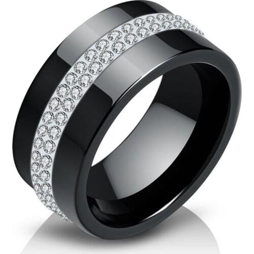 New Fashion 10mm Crystal Wedding Rings Jewelry Crystal Simple Black White Ceramic Ring Good Quality