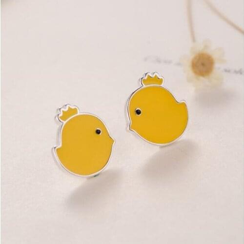 New Fashion Beautiful 925 Sterling Silver Jewelry Earrings Cute Yellow Chicken Gifts Female Personality Earrings SE237