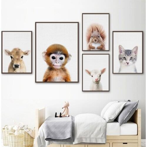 Monkey Cow Cat Alpaca Squirrel Animal Wall Art Canvas Painting Nordic Posters And Prints Wall Pictures Kids Room Nursery Decor