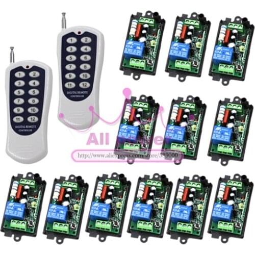One Set 1-Channel Digital Wireless Remote Control Power Lamp Light Switch 1CH Receiver x4 + 12Buttons Transmitter x2 220V