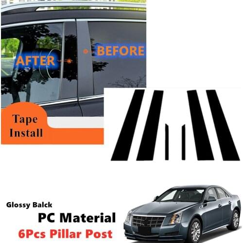 PC 6Pcs Kit Fit For Cadillac CTS 4-Door Saloon 2008-2013 Side Window Post Gloss Black Trim Door Pillar Cover Piano Posts Black