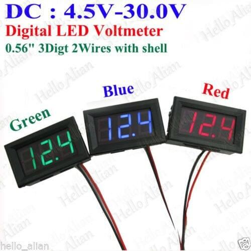 DC 4.5V-30.0V Digital LED Panel Voltage Meter Voltmeter With Shell 5V 12V 24V Car Battery 3-digit 2-wires