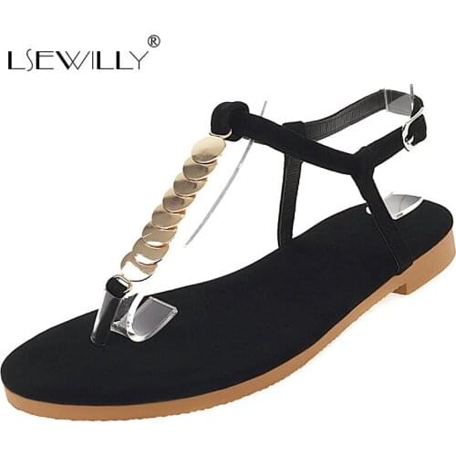 Lsewilly Rome Flip Flop Female Sandals Sold Buckle Flat Metal Sandals Women Solid Casual Trendy High Quality Shoes Woman