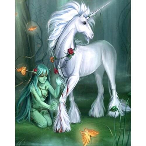 Fairy Elf Embroidery Mosaic Craft Unicorn Horse Diamond Painting Kit Bead Picture Wall Paper Rhinestones Drawing Christmas Gift
