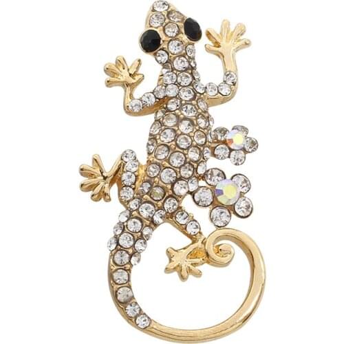 Rhinestones Gecko Brooch Suit Pins Crystal Lizard Brooches Charms Jewelry Sweater Brooch Pins Animal Pins Xmas Gift