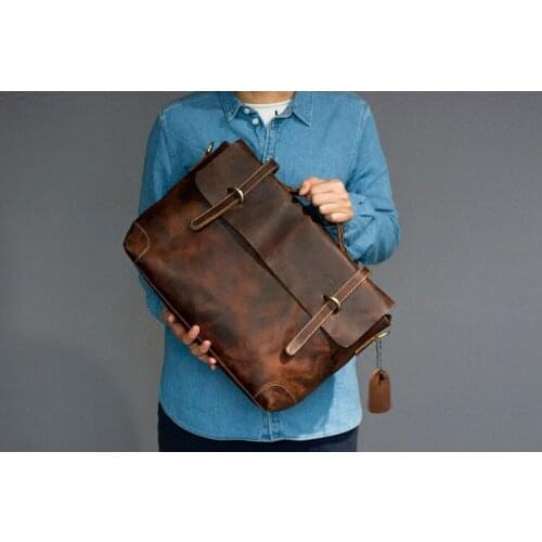 Genuine Leather bag Handbags Cowhide Men Crossbody Bag Mens Travel leather Mens Briefcase Laptop Messenger Courier Bag