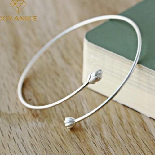 XIYANIKE 925 Sterling Silver Handmade Bracelets Bangles for Women Wedding Couple Simple Geometric Lotus Party Jewelry Adjustable