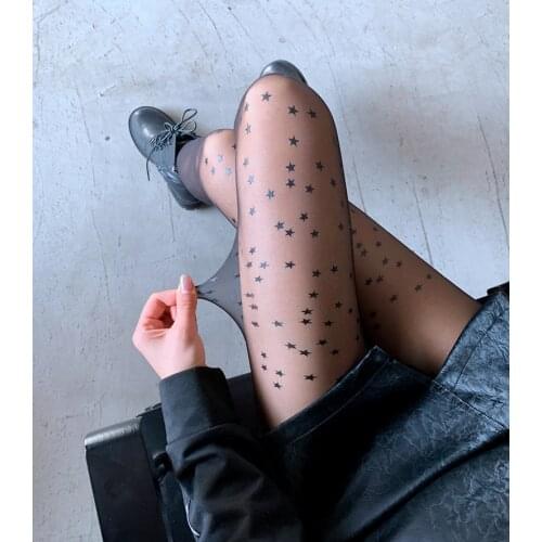 KASURE Women Tights with tattoo Full Star Print Mesh Tights Sexy erotic Woman Pantyhose With Starry Star Print Pattern