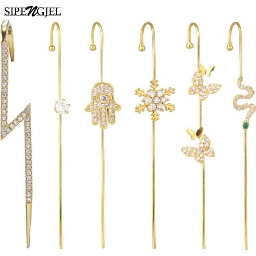 New Fashion Cubic Zircon Heart Flower lightning Ear Clip Earrings long shaped stud earrings For Women Jewelry Gift 2020 trend