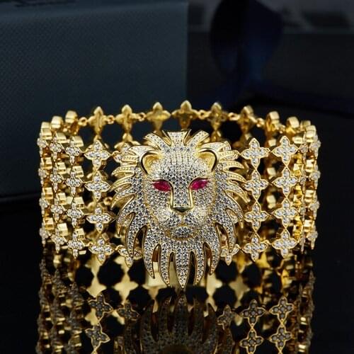 SLJELY High Quality Real 925 Sterling Silver Luxury Red Eyes Large Loin Warp Bracelet Pave Zircon Stones Women Fine Jewelry Gift