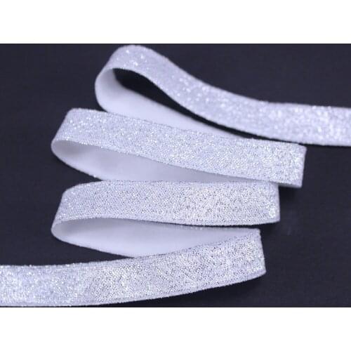 10mm glitter thread non-fold over elastic ribbon silver color