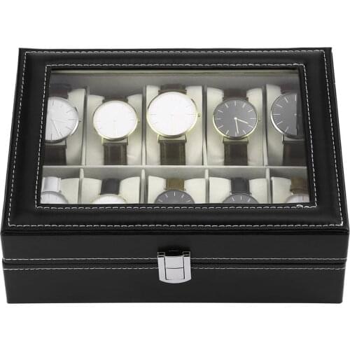 10 Grids Wristwatch Box Holder PU Leather Watch Box Watches Display Case Rectangle Jewelry Storage Boxes High Quality HSJ88