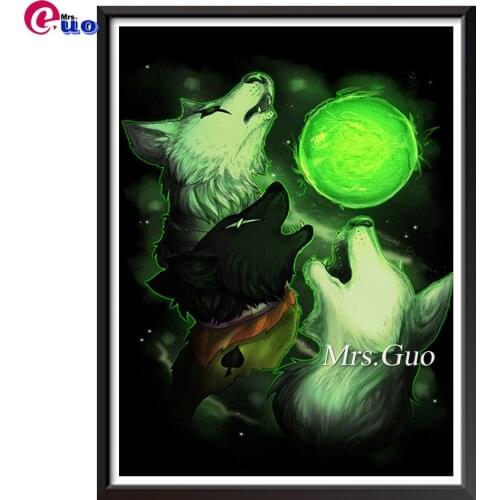 5D DIY Full Square Diamond Painting Green Moon Wolves Handicraft Diamond Embroidery Fantasy Animals Mosaic Home Decor Handmade