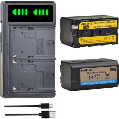 Batmax NP-F750 NP-F770 Battery with LED Indicators+LCD Charger for Yongnuo Godox LED Video Light YN300Air II YN300 III YN600