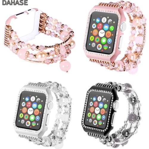 DAHASE Agate Watch Strap for Apple Watch Band Series 1/2/3 42mm 38mm Bracelet Diamond Rhinestones Metal Case for iWatch Cover