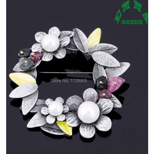 Broche Garland Flower Agated Antique Brooch for Women Girl Men Pins Sweater Badge fashion Vintage Jewelry Gifts Anne Fontaine
