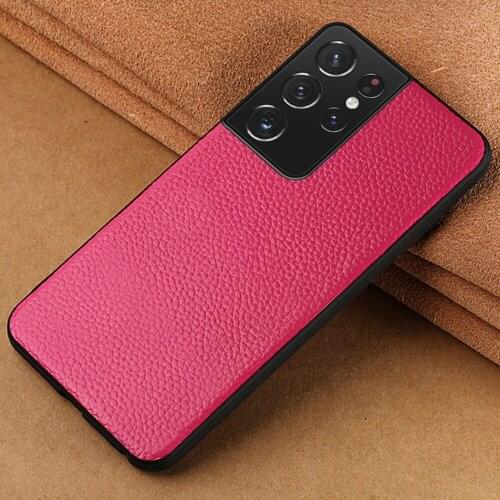 Genuine Litchi Grain Leather Case For Samsung Galaxy S21 Ultra S20 FE S8 S9 S10 S21 Plus Note 20 10 A51 A71 A31 A50 M21 M31 M51