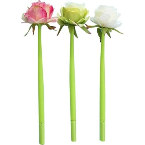 N58E Pack of 3 Novelty Rose Flower Gel Ink Pens Black Refillable Signature Pen 0.5mm Refill for student Teen Novelty Gel Pen