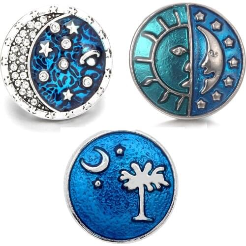 XH8027 Crystal Enamel sun moom 18mm Metal Snap button fit snap jewelry DIY