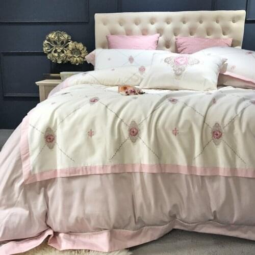 Luxury Princess 100S Egyptian cotton Embroidery Bedding sets Queen King Royal Duvet cover Bed sheet set Pillowcases 4pcs white