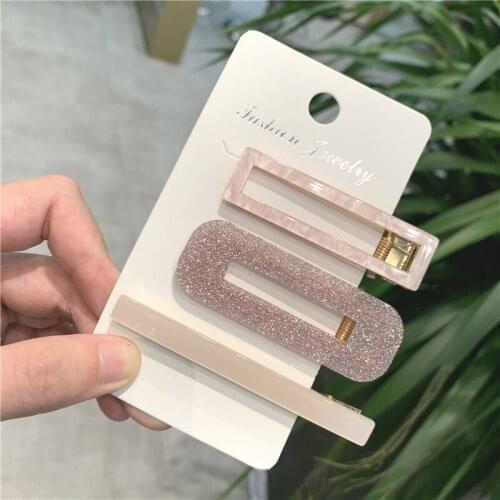 Korean Hollow Geometric Colorful Amber Acetic Acrylic Hair Clip Set Elegant Sequins Plastic Hair Claw Barrette Cute Hairpins