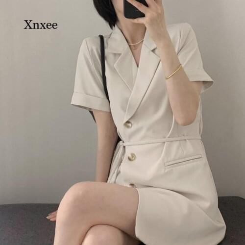 Summer Mini Blazer Dress Short Sleeve Slim Spring Women Fashion Solid Lacing Streetwear Outfits Korean Dresses Woman Bodycon