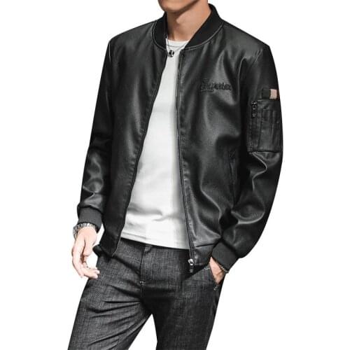 PU Leather Motorcycle Mens Jackets Sports Baseball Uniform Spring Autumn Loose Coat Windproof Zipper Jacket Male Clothes Hip Hop