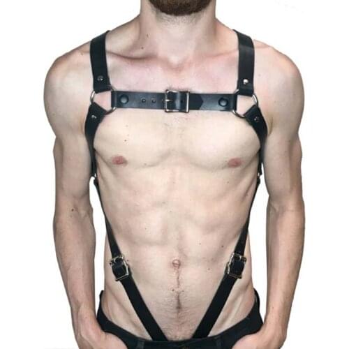 Men Body Restraint Leather Harness Belts Straps Suspenders Braces Armor Costumes BDSM bondage