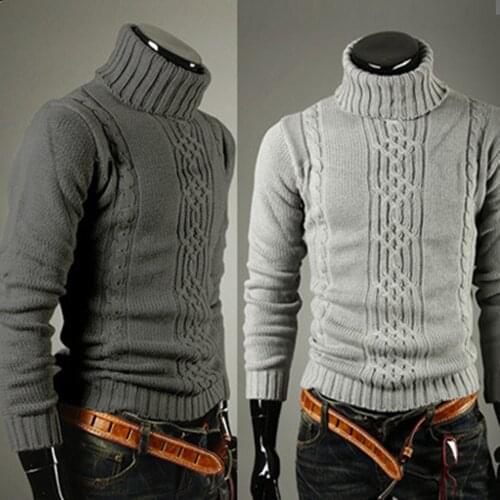 Mens Turtleneck Sweaters Winter Warm Irregular Twisted High Collar Sweater for Men 2021 New Male Long Sleeves Thicken Tops Coat