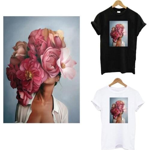 Red Flower Patches For Clothes Aesthetic Girl Thermal Sticker Applique On Clothes DIY Washable Girl T-shirt Iron On Transfer