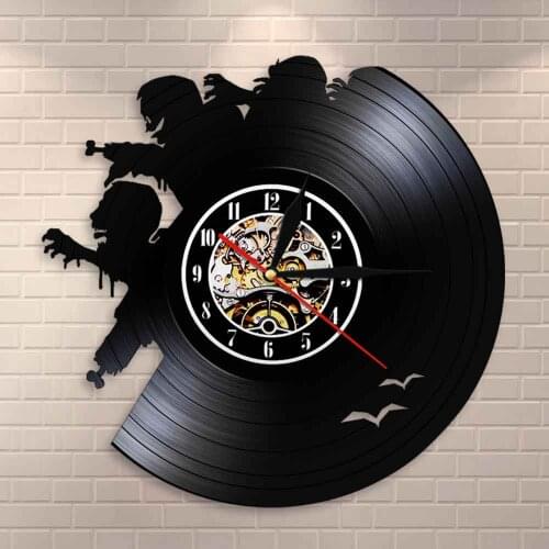 Zombie Brewing Vintage Vinyl Record Wall Clock Zombies Outbreak Wall Clock Zombie Monsters Halloween Horror Scary Wall Decor