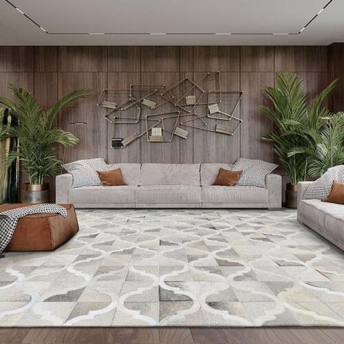 Natural beige color cowhide fur rug for living room luxury cowhide patchwork carpet big size decoration office carpet