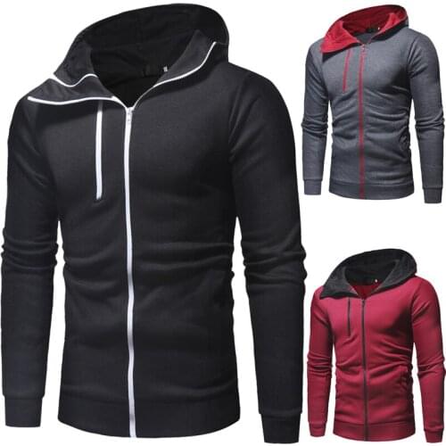 2018 New Fashion Mens Hoodies Tracksuit Casual Solid Hooded Sweatshirt Male Zipper Coat
