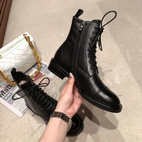 2020 New Winter English Style Martin boots Women shoes Thick - soled motorcycle boots Genuine leather Short ankle boots