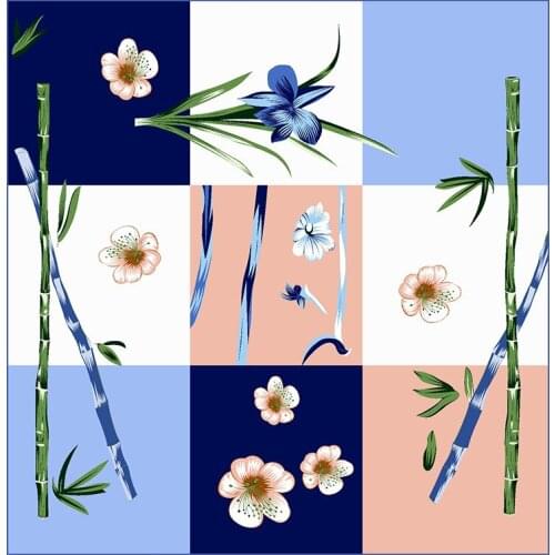 POBING New Square Hijab Scarf Women Floral Print Soft Satin Silk Scarves Head Handkerchief Wholesale Shawl Wrap 90x90CM