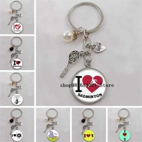 New style I love badminton handmade keychain leisure sports series jewelry keychain
