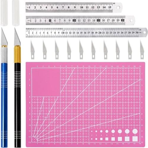MIUSIE Carve Knife Precision Knife Engraving Knives with Blade Aluminum Ruler A5 PVC Cutting Board for Beginner Do Handwork