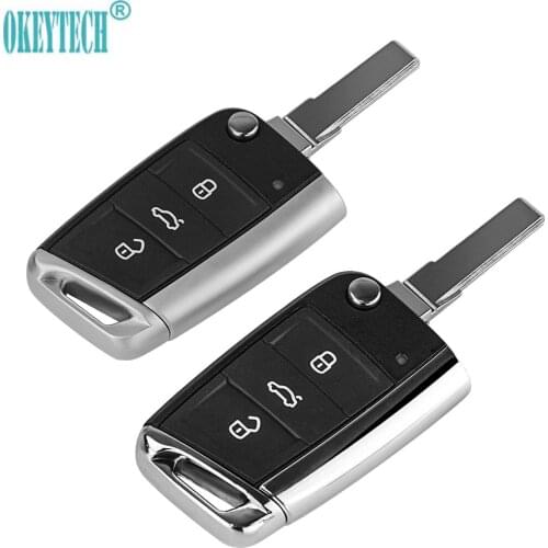 OkeyTech 3 Buttons Remote Flip Folding Car Key Shell Case for V W Golf 7 for MK7 for Skoda Octavia A7 for Seat HU66 Blade