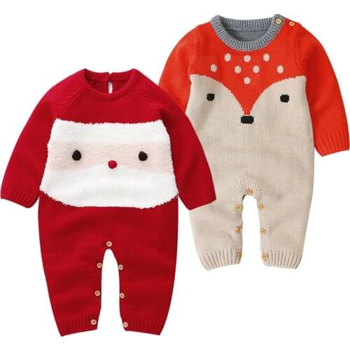 Autumn Winter Christmas Sweater Snowman Fox 2020 Newborn Baby Girl Boy Clothes Wool Knit Thick Romper Jumpsuit Warm Outfit