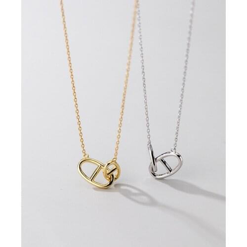 1pc 100% real 925 Sterling Silver Fine Jewelry Interlocked double Chain OVAL Pendant necklace Womens C-D8057