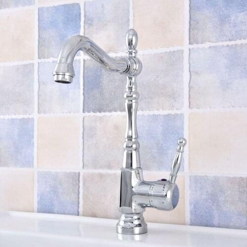 Polished Chrome Brass Kitchen Bathroom Sink Basin Faucet 360 Swivel Spout Mixer Hot and Cold Water Tap tsf634